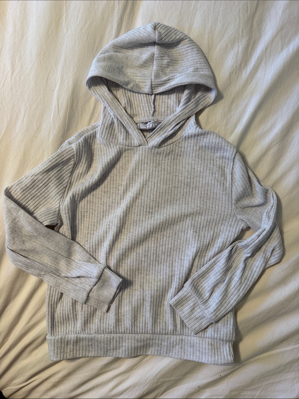 Girl’s Light Gray Ribbed Hoodie Sweater cozy
